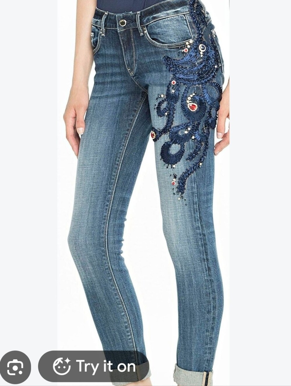 Embellished Blue Skinny Jeans for Women Stones 31 Blue